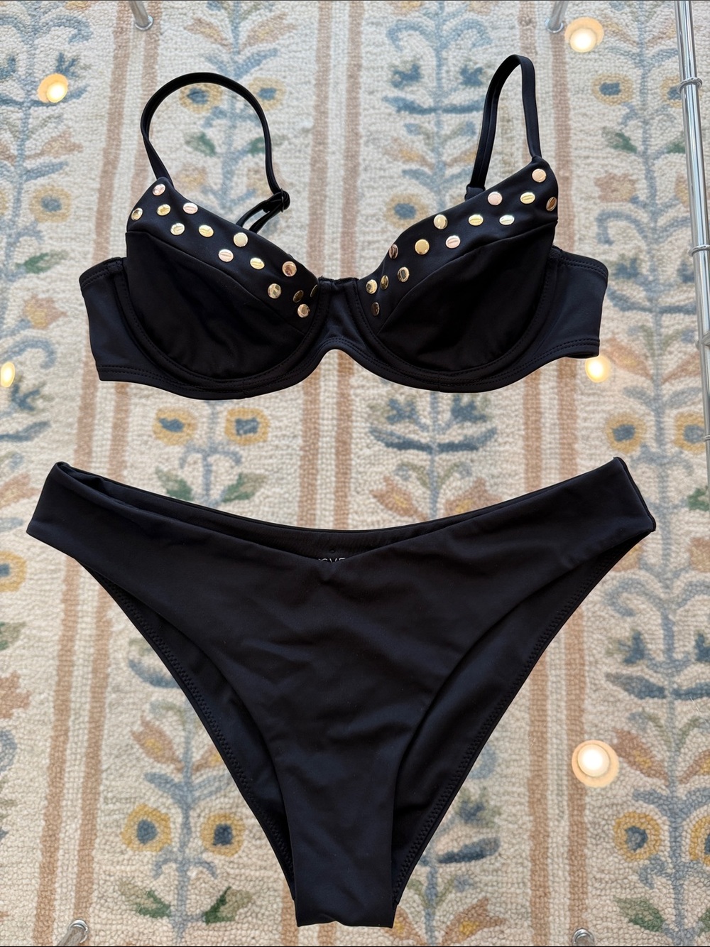 Vetchy Black Underwire Bikini Set with Gold Stud Detail - Women Swim